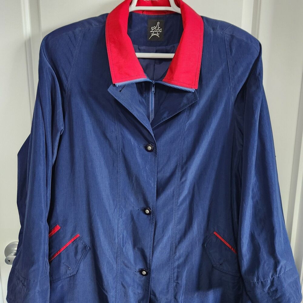 Luba Paris Navy Polyester Trenchcoat Zipper And Buttons Aprox. Size XL-XXL WOMAN